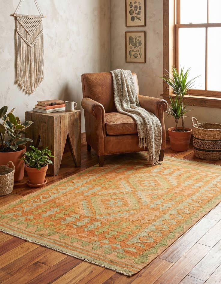 Detail image of 3' x 4' 9  Hand Woven Kilim Waziri Wool Rug