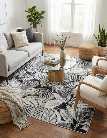 Charcoal Blossom Square Rug