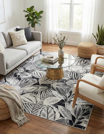 Charcoal Blossom Square Rug