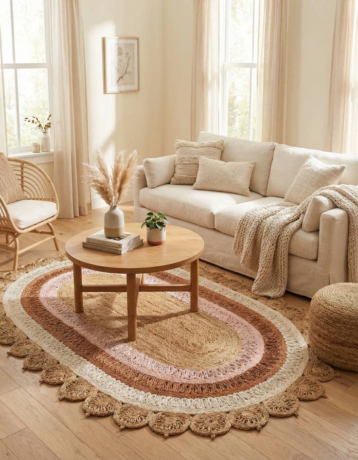 Detail image of 5' 1 x 8'  Hand Braided Jute Oval Rug