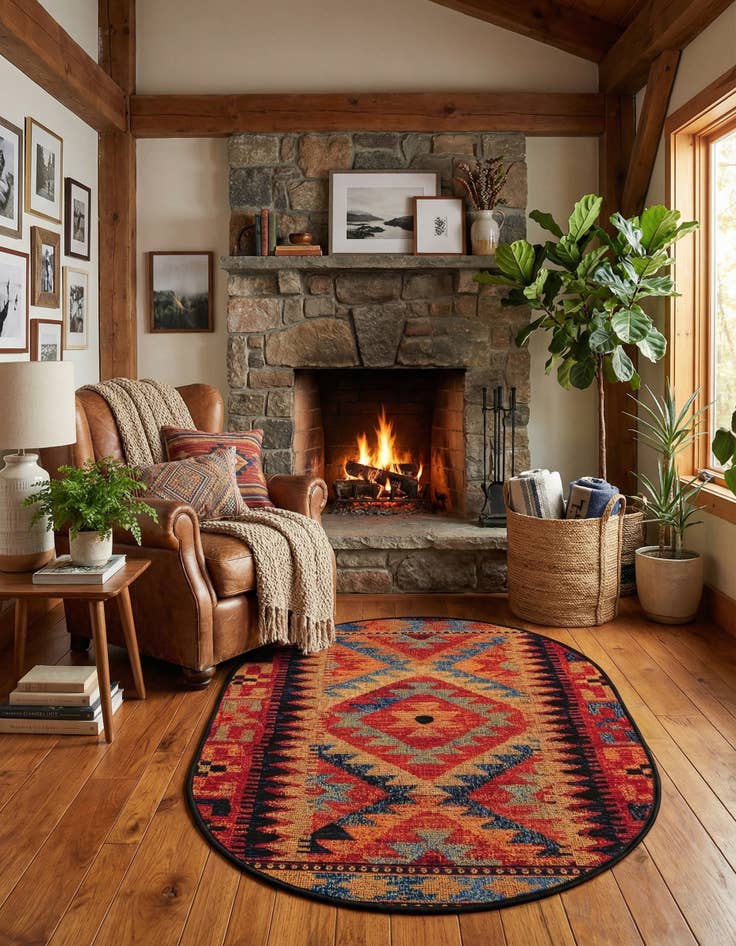 Detail image of 2' 2 x 3'  Washable Tribal Indoor / Outdoor Oval Rug