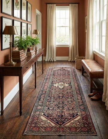 3' 8 x 11' 4 Hand Knotted Hossainabad Persian Wool Runner Rug