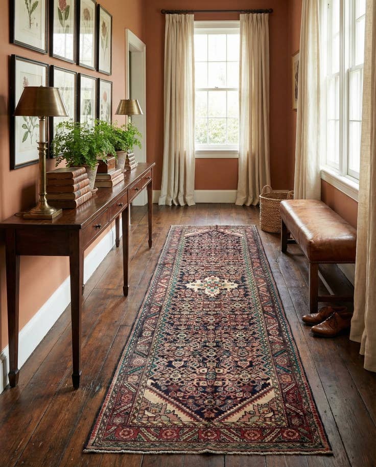 Detail image of 3' 8 x 11' 4 Hand Knotted Hossainabad Persian Wool Runner Rug