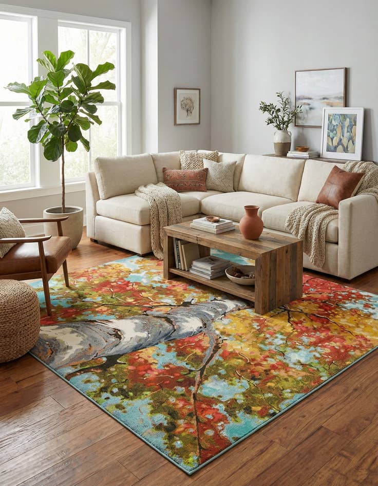 Detail image of 10' x 10'  Washable Botanical Indoor / Outdoor Square Rug