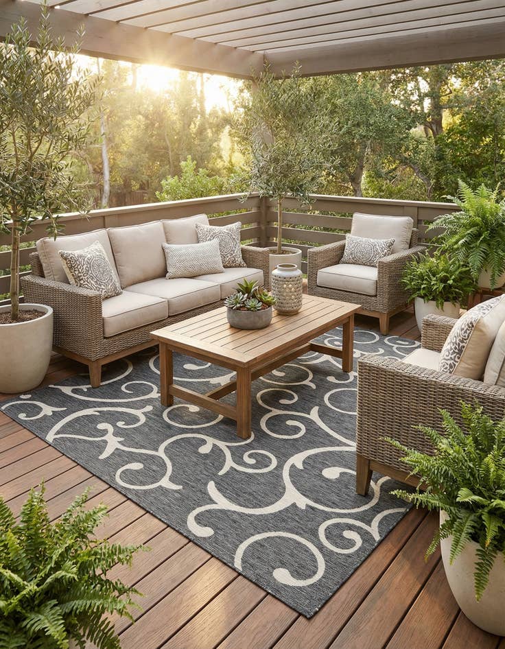 Detail image of  10' 8 x 10' 8  Washable Botanical Indoor / Outdoor Square Rug