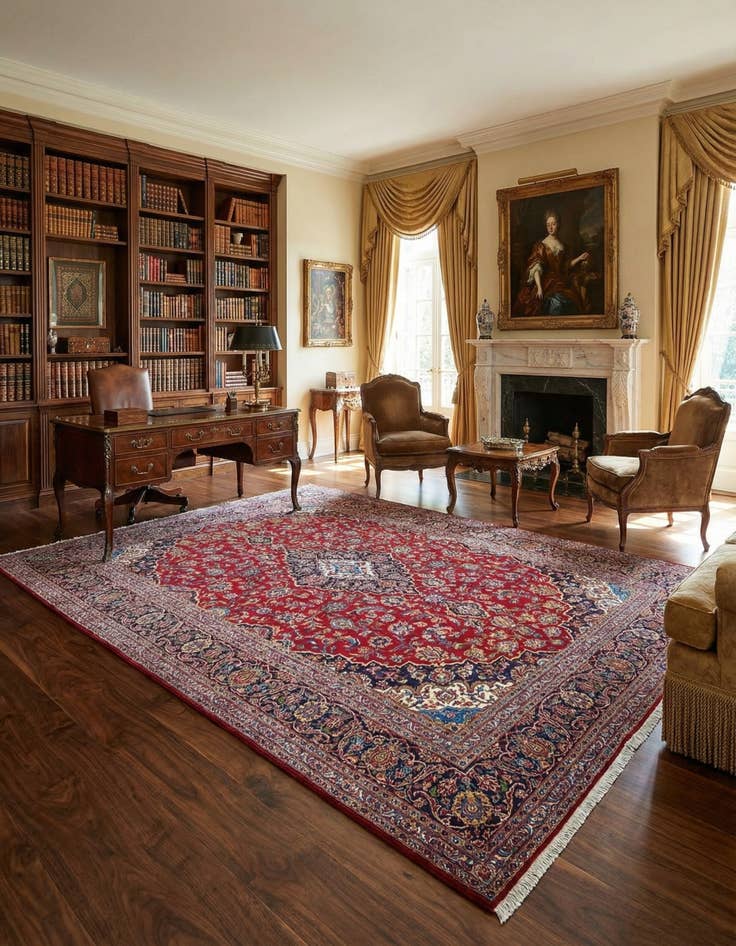 Detail image of 9' 9 x 14' 1  Hand Knotted Kashan Persian Wool Rug