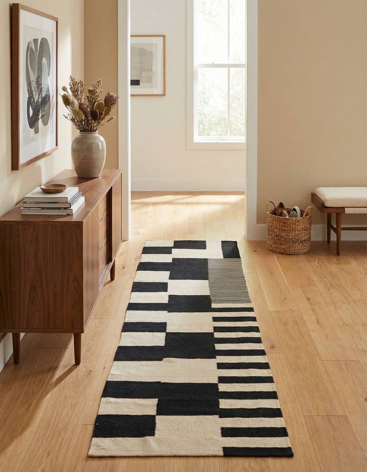 Detail image of 2' 9 x 9' 7  Hand Woven Kilim Modern Wool Runner Rug