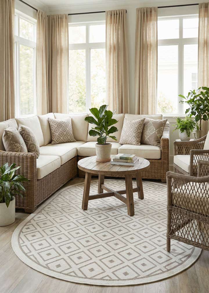 5' 3 x 8' Easy-Clean Trellis Indoor / Outdoor Oval Rug
