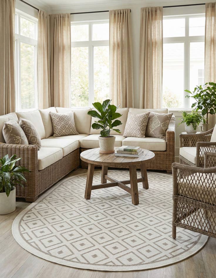 Detail image of 5' 3 x 8' Easy-Clean Trellis Indoor / Outdoor Oval Rug