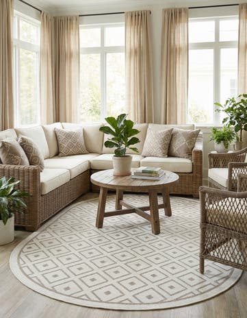 Ivory Easy-Clean Lattice Indoor / Outdoor Oval Rug