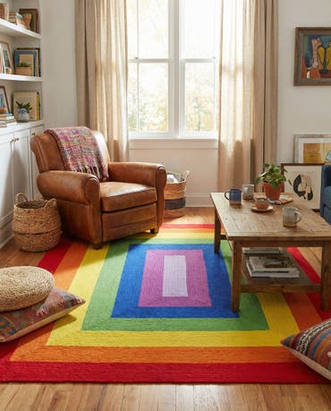  7' 10 x 10'  Hand Hand Braided Rainbow Wool Rug