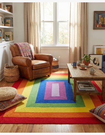 7' 10 x 10' Handmade Hand Braided Rainbow Wool Rug