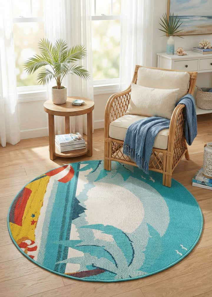 4' x 4' Easy-Clean Coastal Indoor / Outdoor Round Rug