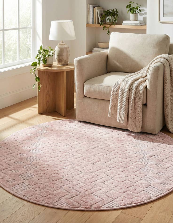 Detail image of 3' x 3'  Washable Trellis Textured Indoor / Outdoor Round Rug