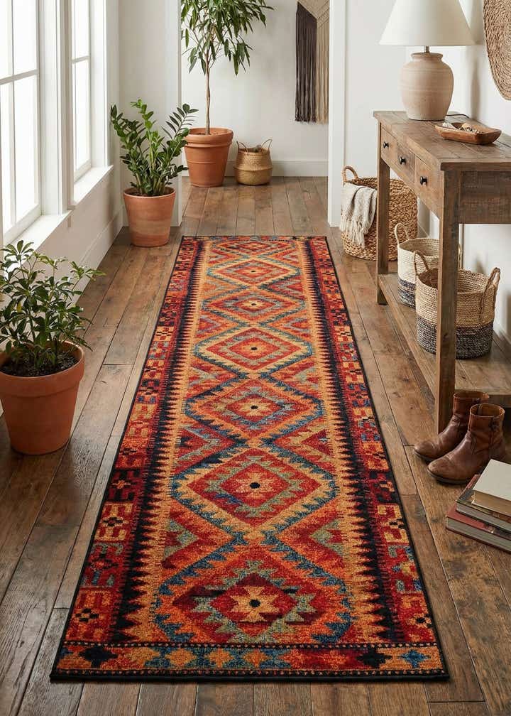 2' 7 x 10' Easy-Clean Tribal Indoor / Outdoor Runner Rug