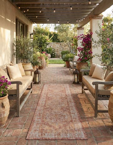 Rust Red Easy-Clean Traditional Indoor / Outdoor Runner Rug