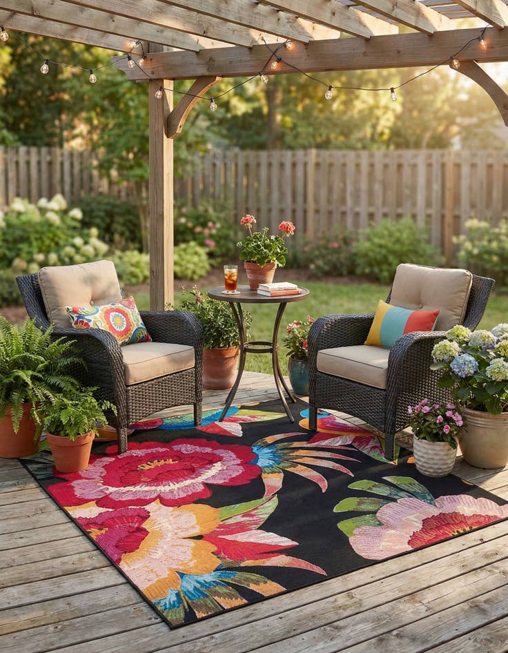 Detail image of 6' x 6'  Washable Botanical Indoor / Outdoor Square Rug