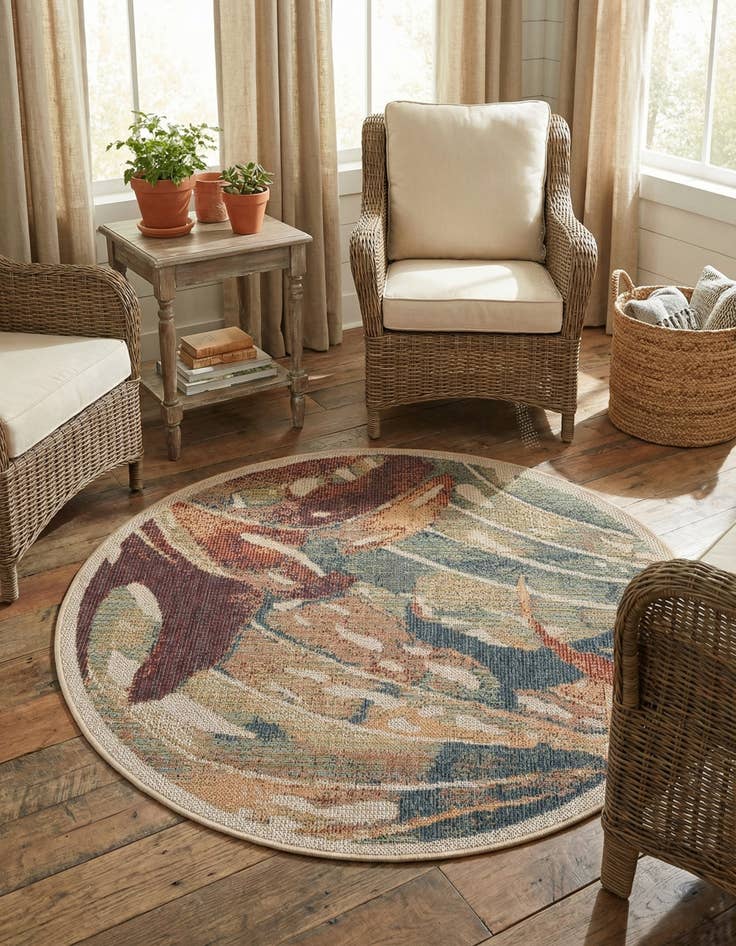 Detail image of  4' x 4'  Washable Baja Indoor / Outdoor Round Rug