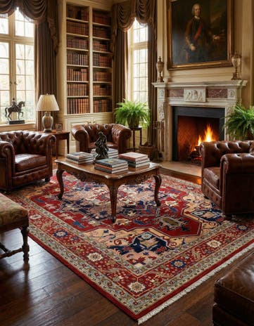 7' 11 x 11' 6 Hand Knotted Indo Heriz Wool Rug