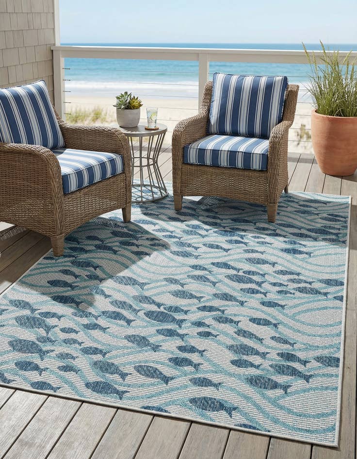 Detail image of 5' 3 x 8'  Washable Coastal Indoor / Outdoor Rug