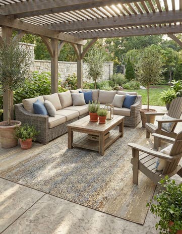 Beige Easy-Clean Botanical Indoor / Outdoor Rug