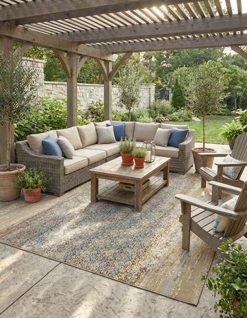Beige Easy-Clean Botanical Indoor / Outdoor Rug