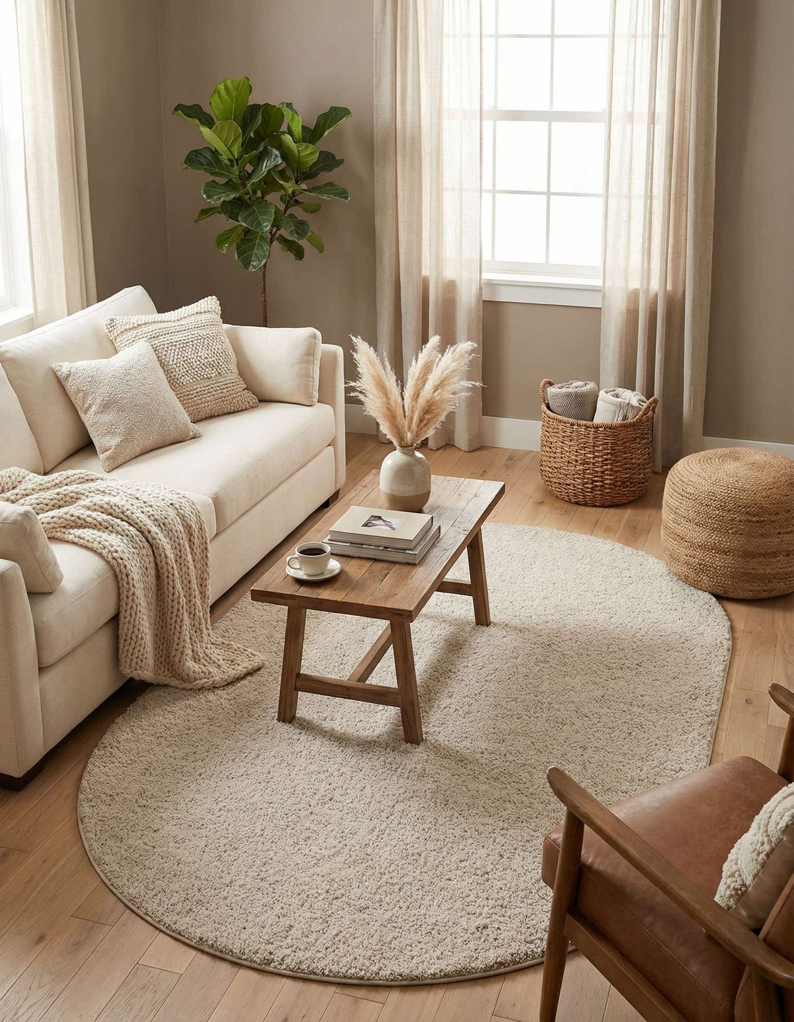 5' 3 x 8' Soft Solid Shag Oval Rug