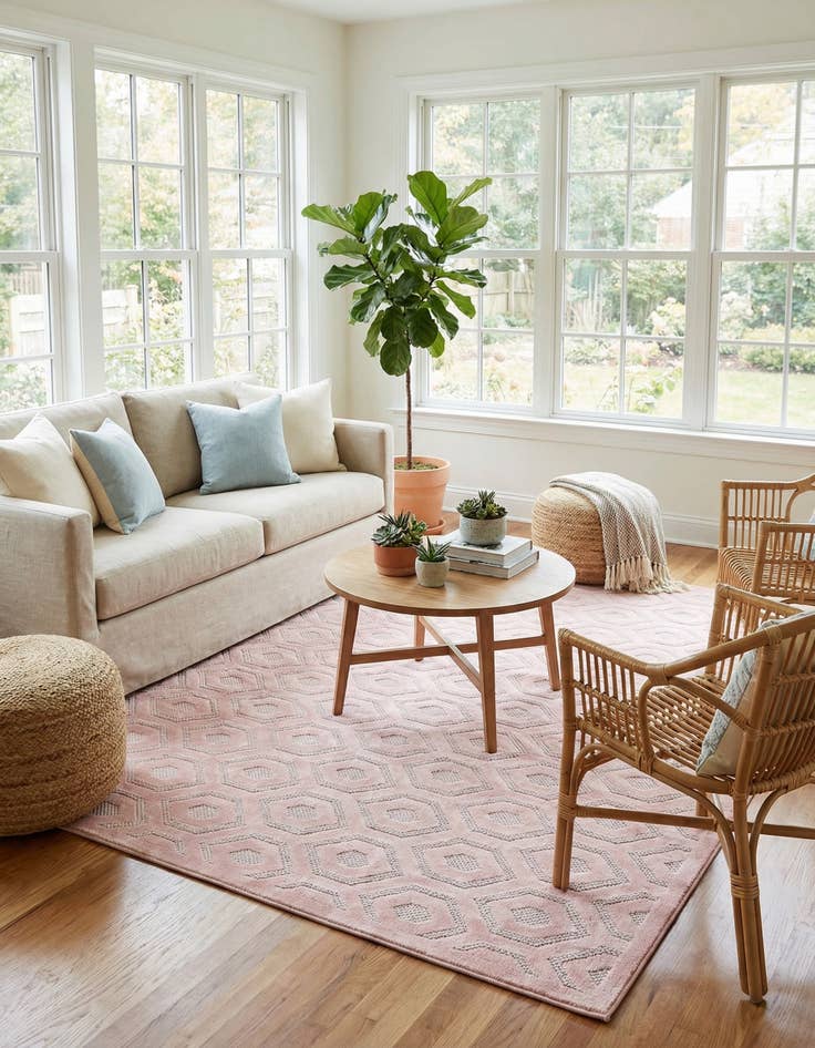 Detail image of 7' 10 x 7' 10 Easy-Clean Trellis Textured Indoor / Outdoor Square Rug