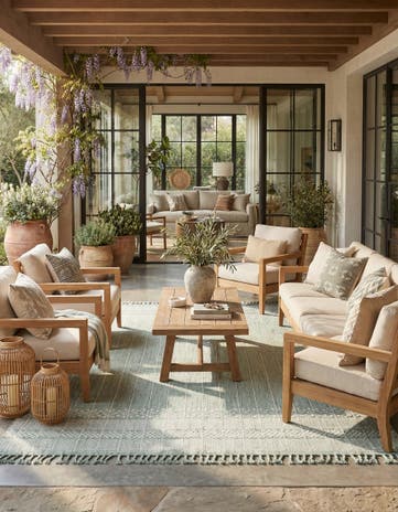 Sea Green Easy-Clean Eco Bohemian Indoor / Outdoor Rug