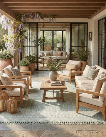 Sea Green Easy-Clean Eco Bohemian Indoor / Outdoor Rug