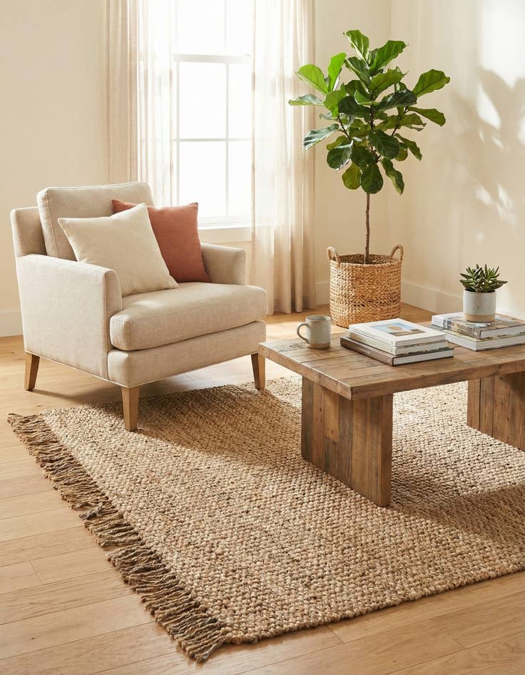 Detail image of  5' 1 x 5' 1  Hand Woven Chunky Jute Square Rug