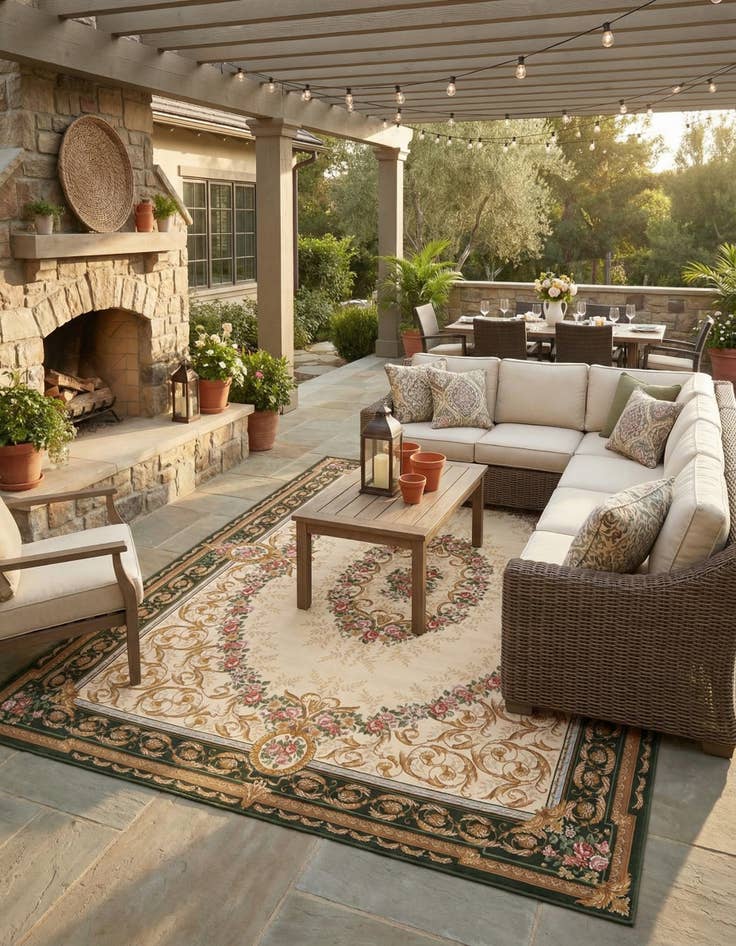 Detail image of 10' x 14'  Washable Traditional Indoor / Outdoor Rug