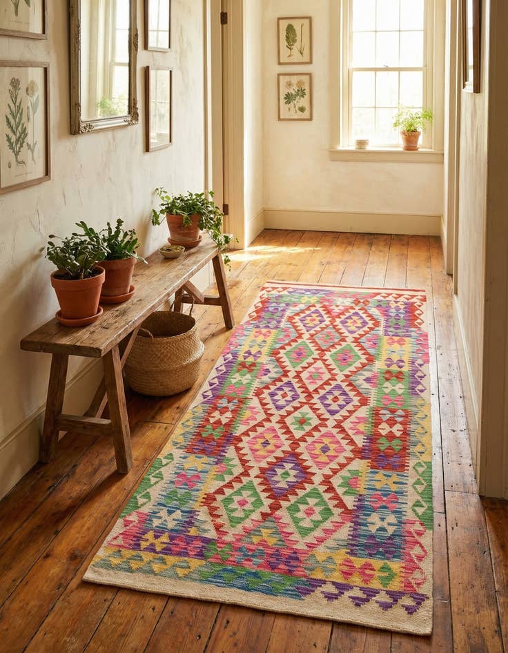 Detail image of 3' 4 x 6' 3  Hand Woven Kilim Maymana Wool Runner Rug