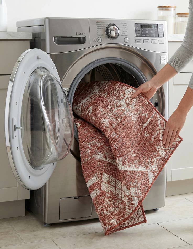 Detail image of  5' 3 x 5' 3  Washable Bohemian Indoor / Outdoor Square Rug