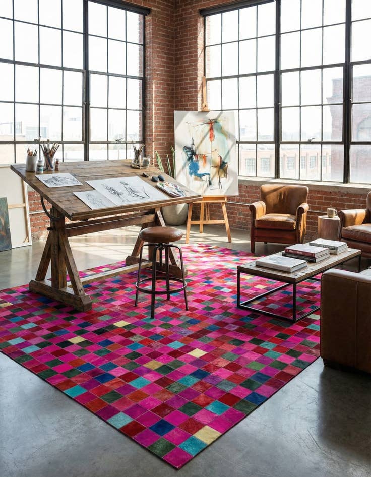 Detail image of  7' 10 x 9' 9 Cowhide - Patchwork Rug