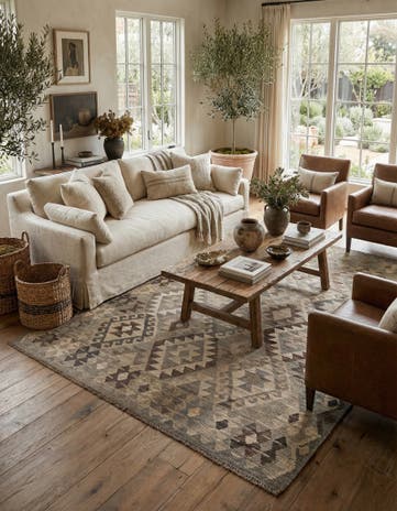 5' 9 x 7' 11 Hand Woven Kilim Maymana Wool Rug