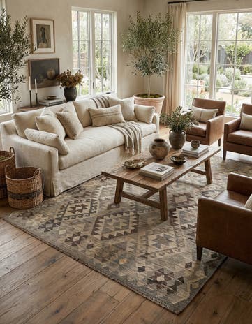 5' 9 x 7' 11 Hand Woven Kilim Maymana Wool Rug