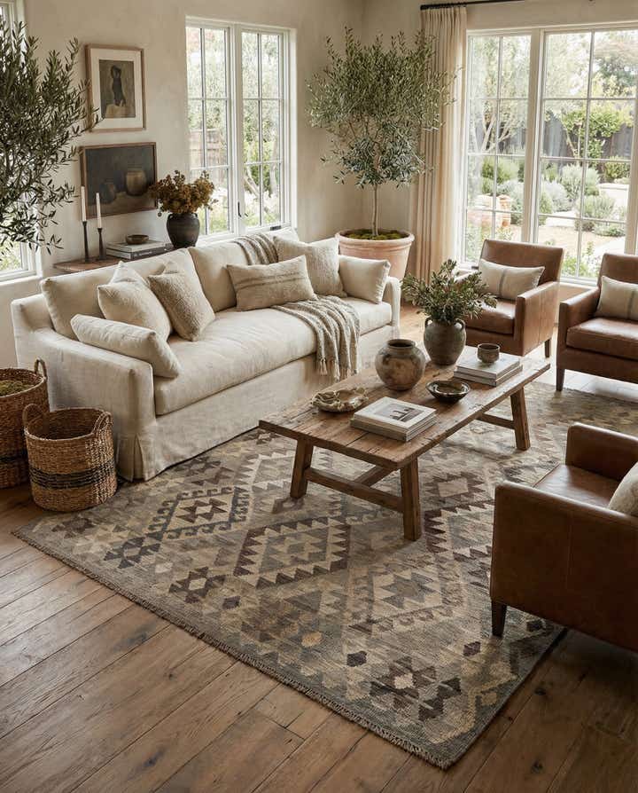 5' 9 x 7' 11 Hand Woven Kilim Maymana Wool Rug