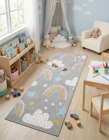 2' 2 x 6' Clouds and Rainbows Whimsy Kids Runner Rug