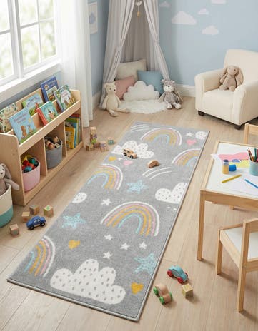 2' 2 x 6' Clouds and Rainbows Whimsy Kids Runner Rug