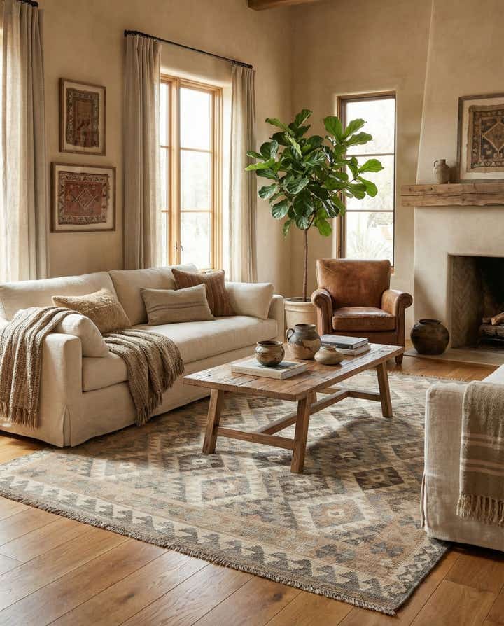 4' 11 x 7' Hand Woven Kilim Maymana Wool Rug