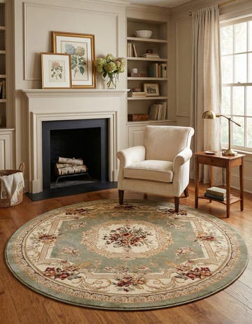 Green Classic Aubusson Round Rug