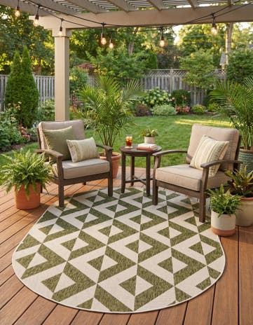 Green Easy-Clean Jill Zarin Napa Indoor / Outdoor Oval Rug