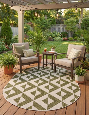 Green Easy-Clean Jill Zarin Napa Indoor / Outdoor Oval Rug