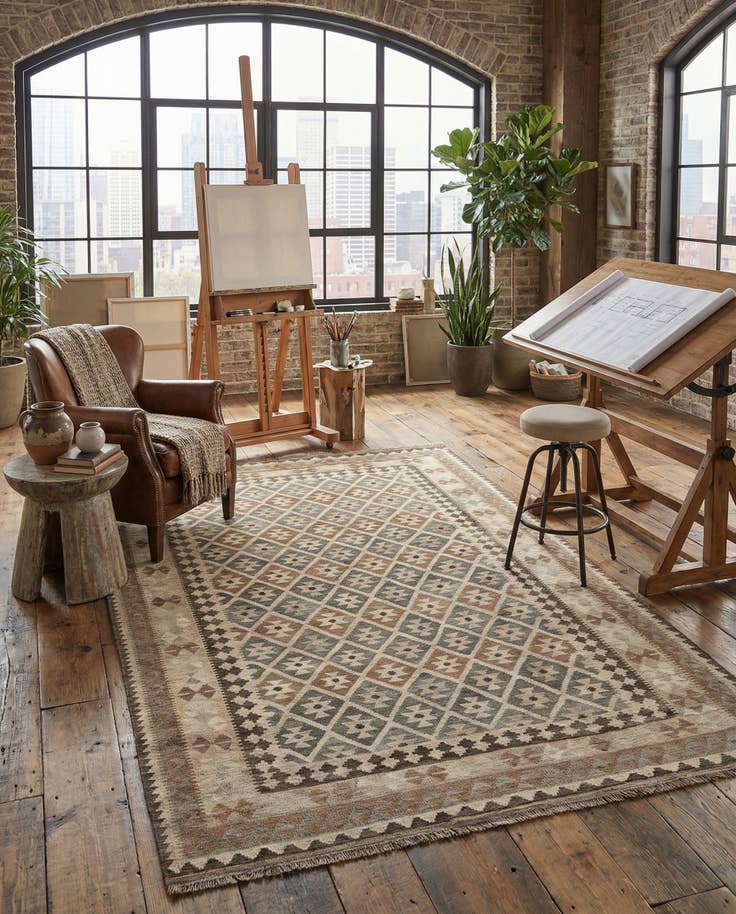 Detail image of 6' 9 x 9' 10 Hand Woven Kilim Maymana Wool Rug
