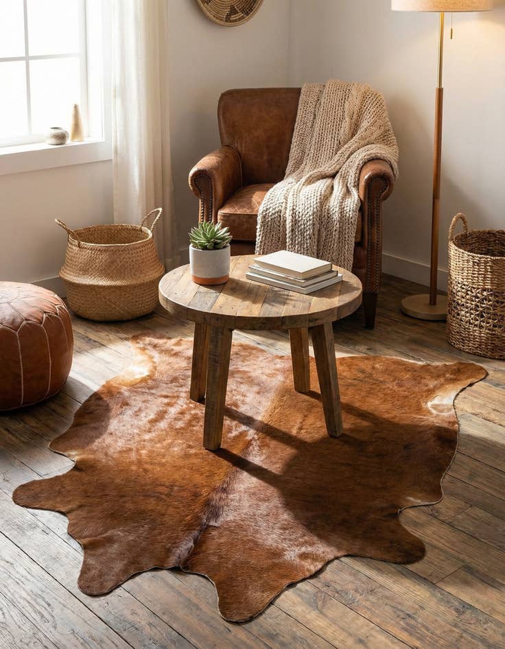 Detail image of 2' 2 x 2' 11 Cowhide Leather Rug