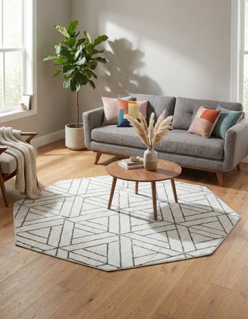 White Lattice Trellis Octagon Rug