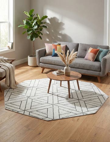 White Lattice Trellis Octagon Rug