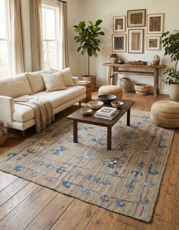 5' 3 x 7' 2 Hand Woven Kilim Suzani Wool Rug