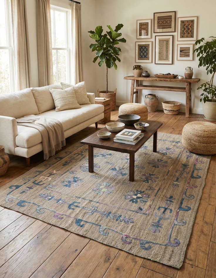 Detail image of 5' 3 x 7' 2  Hand Woven Kilim Suzani Wool Rug